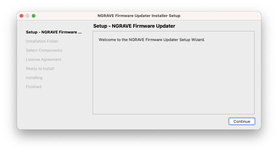 NGRAVE Firmware Updater Installer welcome window.