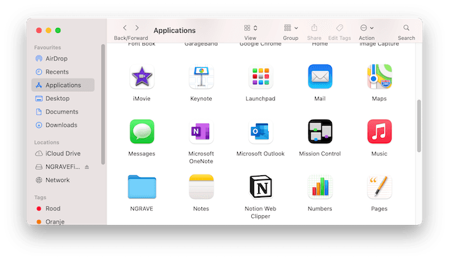MacOS Applications window with NGRAVE folder.